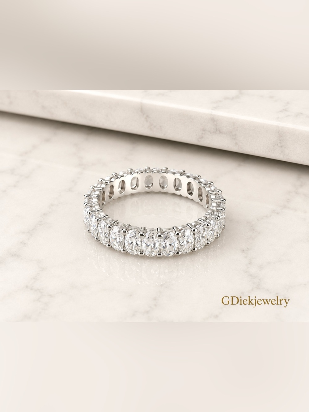 Oval-Cut Eternity Ring in Silver with White Stones Size 6-7